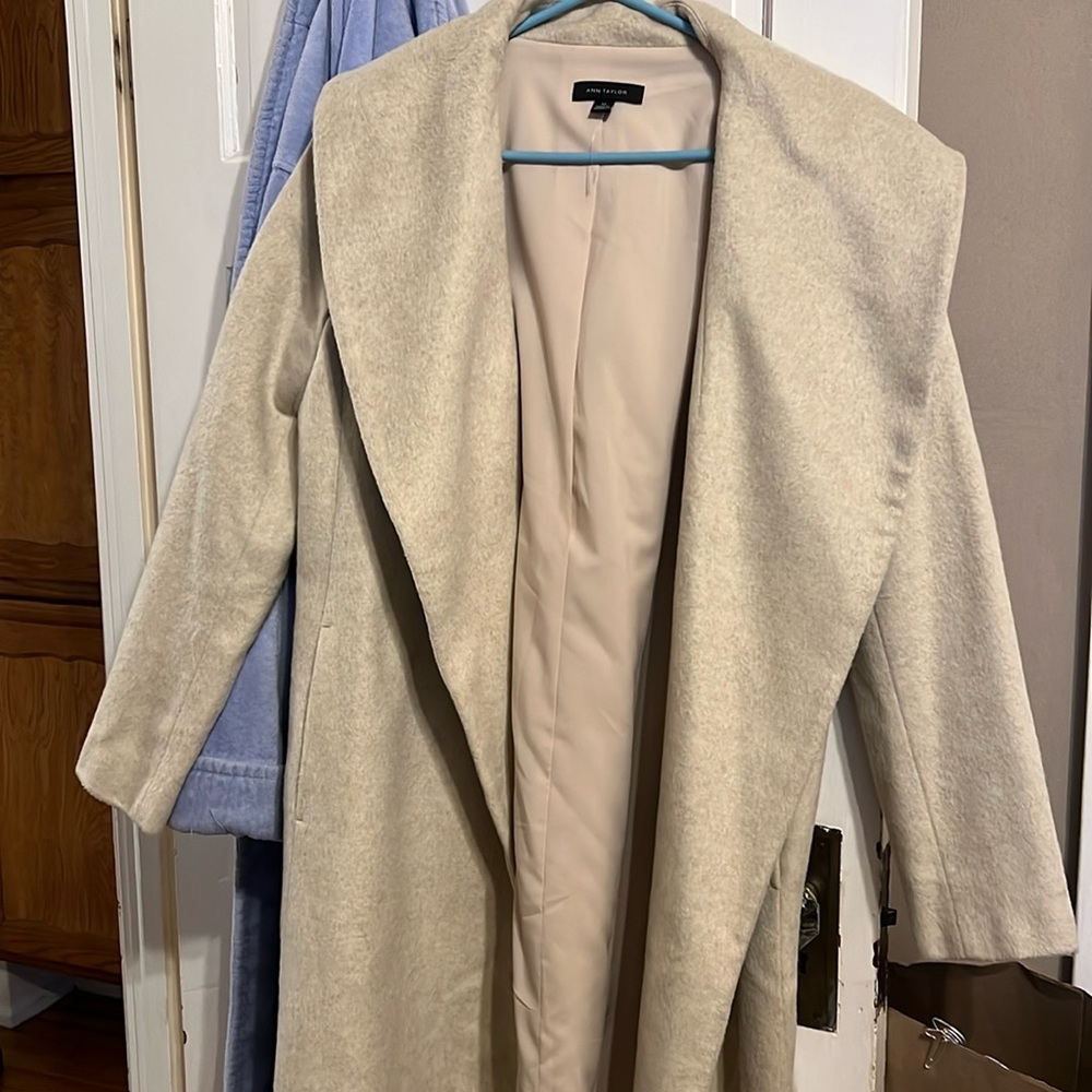 Robe Kimono Fit Coat Wool belt Aline Modern Flare duster mock mandarin tie cover